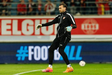 Dünya Kupası 2026 Avrupa ön eleme maçında Belçika ve Kuzey Makedonya milli takımları arasında görülen Dimitrievski 'yi çaldı (Maciej Rogowski / Ball Raw Images)