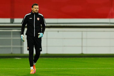 Dünya Kupası 2026 Avrupa ön eleme maçında Belçika ve Kuzey Makedonya milli takımları arasında görülen Dimitrievski 'yi çaldı (Maciej Rogowski / Ball Raw Images)