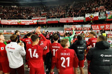 Polonyalı oyuncular, Litvanya ve Polonya milli takımları arasında oynanan 2026 Dünya Kupası Avrupa Ön eleme maçında görüldü (Maciej Rogowski / Ball Raw Images)