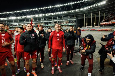 Polonyalı oyuncular, Litvanya ve Polonya milli takımları arasında oynanan 2026 Dünya Kupası Avrupa Ön eleme maçında görüldü (Maciej Rogowski / Ball Raw Images)