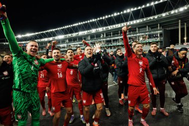 Polonyalı oyuncular, Litvanya ve Polonya milli takımları arasında oynanan 2026 Dünya Kupası Avrupa Ön eleme maçında görüldü (Maciej Rogowski / Ball Raw Images)