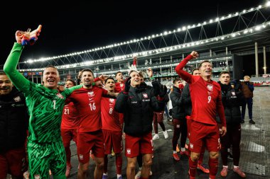 Polonyalı oyuncular, Litvanya ve Polonya milli takımları arasında oynanan 2026 Dünya Kupası Avrupa Ön eleme maçında görüldü (Maciej Rogowski / Ball Raw Images)