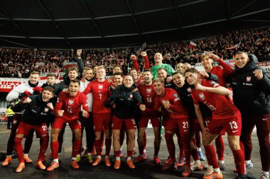 Polonyalı oyuncular, Litvanya ve Polonya milli takımları arasında oynanan 2026 Dünya Kupası Avrupa Ön eleme maçında görüldü (Maciej Rogowski / Ball Raw Images)