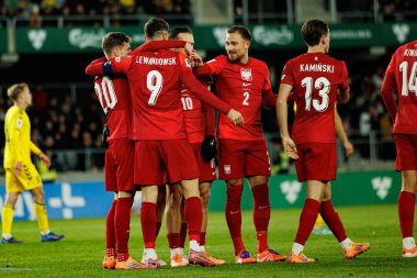 Polonyalı oyuncular, 2026 Dünya Kupası 'nda Litvanya ve Polonya milli takımları arasında oynanan Avrupa Ön eleme maçında Robert Lewandowski' den gol üstüne gol atarken görüldü (Maciej Rogowski / Ball Raw Images)