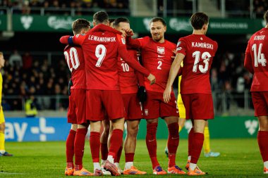 Polonyalı oyuncular, 2026 Dünya Kupası 'nda Litvanya ve Polonya milli takımları arasında oynanan Avrupa Ön eleme maçında Robert Lewandowski' den gol üstüne gol atarken görüldü (Maciej Rogowski / Ball Raw Images)