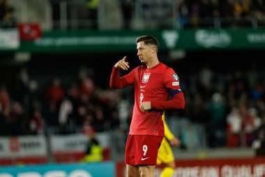 Robert Lewandowski, 2026 Dünya Kupası Avrupa ön eleme maçında Litvanya ve Polonya milli takımları arasında gol attıktan sonra kutlama yaparken görüldü (Maciej Rogowski / Ball Raw Images)