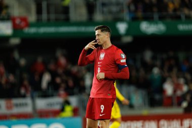 Robert Lewandowski, 2026 Dünya Kupası Avrupa ön eleme maçında Litvanya ve Polonya milli takımları arasında gol attıktan sonra kutlama yaparken görüldü (Maciej Rogowski / Ball Raw Images)