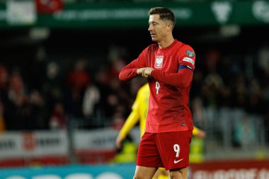 Robert Lewandowski, 2026 Dünya Kupası Avrupa ön eleme maçında Litvanya ve Polonya milli takımları arasında gol attıktan sonra kutlama yaparken görüldü (Maciej Rogowski / Ball Raw Images)