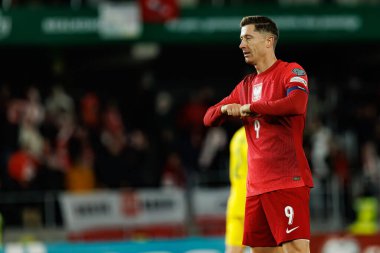 Robert Lewandowski, 2026 Dünya Kupası Avrupa ön eleme maçında Litvanya ve Polonya milli takımları arasında gol attıktan sonra kutlama yaparken görüldü (Maciej Rogowski / Ball Raw Images)