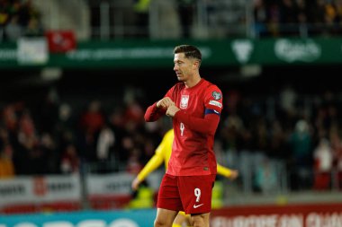 Robert Lewandowski, 2026 Dünya Kupası Avrupa ön eleme maçında Litvanya ve Polonya milli takımları arasında gol attıktan sonra kutlama yaparken görüldü (Maciej Rogowski / Ball Raw Images)