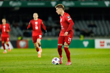 Michal Skoras, 2026 Dünya Kupası 'nda Litvanya ve Polonya milli takımları arasında oynanan Avrupa ön eleme maçında görüldü (Maciej Rogowski / Ball Raw Images)