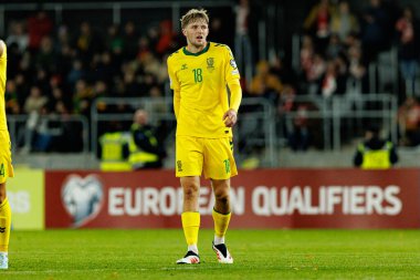 Vilius Armalas, 2026 Dünya Kupası 'nda Litvanya ve Polonya milli takımları arasında oynanan Avrupa ön eleme maçında görüldü (Maciej Rogowski / Ball Raw Images)