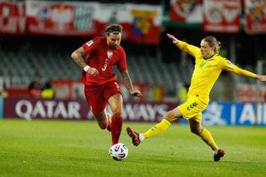 Przemyslaw Wisniewski ve Vykintas Slivka, 2026 Dünya Kupası 'nda Litvanya ve Polonya milli takımları arasında oynanan Avrupa ön eleme maçında görüldü (Maciej Rogowski / Ball Raw Images)