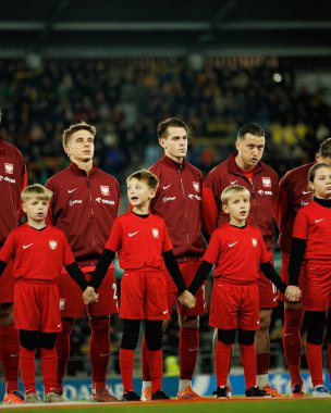 Michal Skoras, Jakub Kaminski ve Piotr Zielinski, 2026 Dünya Kupası 'nda Litvanya ve Polonya milli takımları arasında oynanan Avrupa eleme maçında görüldü (Maciej Rogowski / Ball Raw Images)
