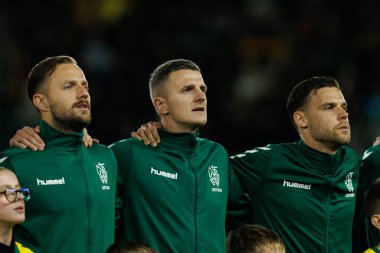 Tomas Svedkauskas, Edvinas Girdvainis ve Pijus Sirvys, 2026 Dünya Kupası 'nda Litvanya ve Polonya milli takımları arasında oynanan Avrupa ön eleme maçında görüldü (Maciej Rogowski / Ball Raw Images))