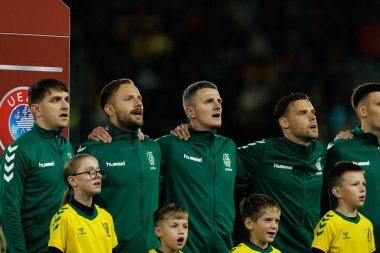 Fedor Cernych, Tomas Svedkauskas, Edvinas Girdvainis ve Pijus Sirvys, 2026 Dünya Kupası 'nda Litvanya ve Polonya milli takımları arasında oynanan Avrupa Ön eleme karşılaşmasında görüldü (Maciej Rogowski / Ball Raw Images))