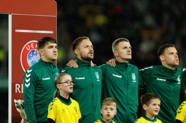 Fedor Cernych, Tomas Svedkauskas, Edvinas Girdvainis ve Pijus Sirvys, 2026 Dünya Kupası 'nda Litvanya ve Polonya milli takımları arasında oynanan Avrupa Ön eleme karşılaşmasında görüldü (Maciej Rogowski / Ball Raw Images))