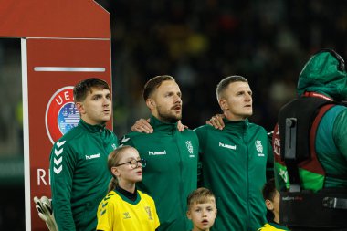 Fedor Cernych, Tomas Svedkauskas ve Edvinas Girdvainis, 2026 Dünya Kupası 'nda Litvanya ve Polonya milli takımları arasında oynanan Avrupa eleme maçında görüldü (Maciej Rogowski / Ball Raw Images))