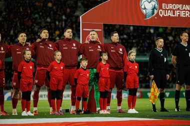 Bartosz Slisz, Jakub Kiwior, Jan Bednarek ve Lukasz Skorupski ile Robert Lewandowski, 2026 Dünya Kupası 'nda Litvanya ve Polonya milli takımları arasında oynanan Avrupa ön eleme maçında görüldü (Maciej Rogowski / Ball Raw Images)