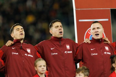 Jakub Kiwior, Jan Bednarek ve Lukasz Skorupski, 2026 Dünya Kupası 'nda Litvanya ve Polonya milli takımları arasında oynanan Avrupa eleme maçında görüldü (Maciej Rogowski / Ball Raw Images)