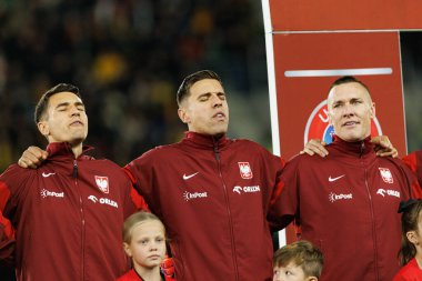 Jakub Kiwior, Jan Bednarek ve Lukasz Skorupski, 2026 Dünya Kupası 'nda Litvanya ve Polonya milli takımları arasında oynanan Avrupa eleme maçında görüldü (Maciej Rogowski / Ball Raw Images)