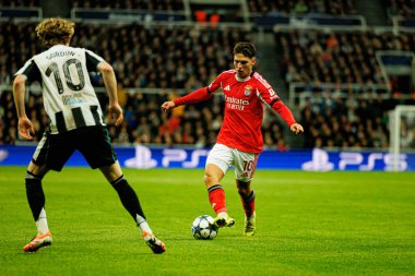 Georgiy Sudakov, Newcastle United ve SL Benfica (Maciej Rogowski / Ball Raw Images) arasında Şampiyonlar Ligi faz maçında görüldü)