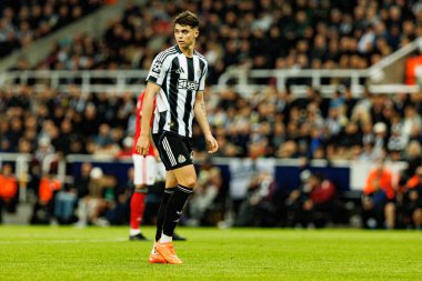 Lewis Miley, Newcastle United FC ve SL Benfica (Maciej Rogowski / Ball Raw Images) arasındaki Şampiyonlar Ligi faz maçında görüldü.)