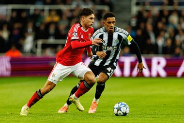 Georgiy Sudakov ve Jacob Ramsey, Newcastle United FC ile SL Benfica (Maciej Rogowski / Ball Raw Images) arasındaki Şampiyonlar Ligi faz maçında görüldü.)