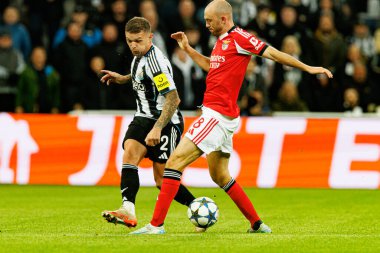 Newcastle United FC ile SL Benfica (Maciej Rogowski / Ball Raw Images) arasındaki Şampiyonlar Ligi faz maçında Kieran Trippier ve Fredrik Aursnes görüldü)