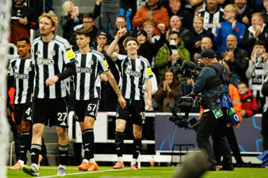 Newcastle oyuncuları, Newcastle United FC ve SL Benfica (Maciej Rogowski / Ball Raw Images) arasındaki Şampiyonlar Ligi faz maçında Anthony Gordon 'dan gol üstüne gol atarken görüldü.)