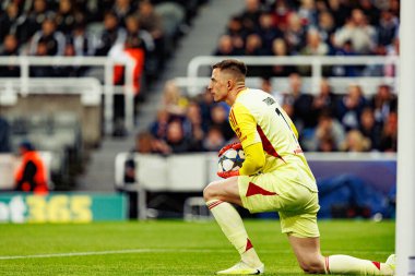 Anatoliy Trubin, Newcastle United FC ve SL Benfica (Maciej Rogowski / Ball Raw Images) arasında Şampiyonlar Ligi faz oyunu sırasında görüldü)