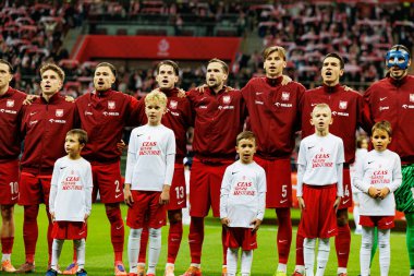 Polonya ve Hollanda milli takımları arasında oynanan 2026 Dünya Kupası eleme maçında Polonyalı oyuncular görülüyor (Maciej Rogowski / Ball Raw Images)