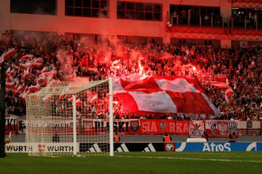 Polonya taraftarları, 2026 Dünya Kupası eleme maçında Malta ve Polonya milli takımları arasında işaret fişeği ve bayrakla görülüyor (Maciej Rogowski / Ball Raw Images)