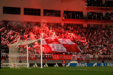 Polonya taraftarları, 2026 Dünya Kupası eleme maçında Malta ve Polonya milli takımları arasında işaret fişeği ve bayrakla görülüyor (Maciej Rogowski / Ball Raw Images)