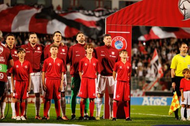 Bartosz Slisz, Tomasz Kedziora, Jakub Kiwior, Bartlomiej Dragowski ve Robert Lewandowski, 2026 Dünya Kupası eleme maçında Malta ve Polonya milli takımları arasında görüldü (Maciej Rogowski / Ball Raw Images)