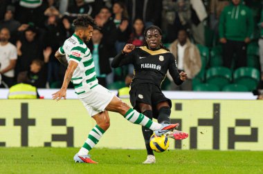 Luis Suarez ve Bastien Meupiyou, Liga Portekiz maçı sırasında Estadio Jose Alvalade 'de (Maciej Rogowski / Ball Raw Images) Sporting CP ve Alverca FC takımları arasında görüldü.)