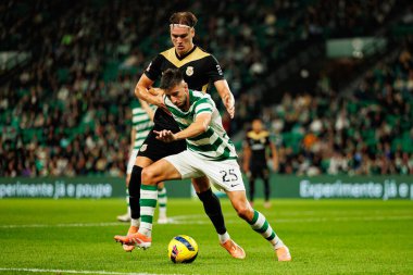 Marko Milovanoviç Marezi ve Goncalo Inacio, Liga Portekiz maçı sırasında Estadio Jose Alvalade 'deki Sporting CP ve Alverca FC takımları arasında görüldü (Maciej Rogowski / Ball Raw Images))