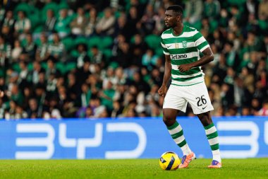 Ousmane Diomande, Liga Portekiz maçı sırasında Estadio Jose Alvalade 'deki Sporting CP ve Alverca FC takımları arasında görüldü (Maciej Rogowski / Ball Raw Images)