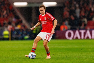 Andreas Schjelderup SL Benfica ve Bayer 04 Leverkusen (Maciej Rogowski / Ball Raw Images) arasındaki Şampiyonlar Ligi faz maçında görüldü)
