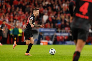 Alejandro Grimaldo SL Benfica ve Bayer 04 Leverkusen (Maciej Rogowski / Ball Raw Images) arasındaki Şampiyonlar Ligi faz maçında görüldü)