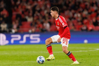 Georgiy Sudakov SL Benfica ve Bayer 04 Leverkusen (Maciej Rogowski / Ball Raw Images) arasındaki Şampiyonlar Ligi faz maçında görüldü)