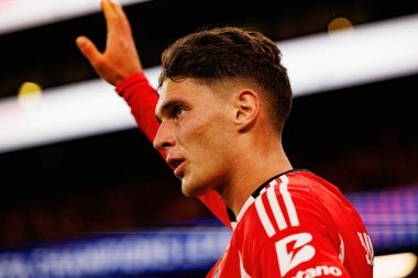 Georgiy Sudakov SL Benfica ve Bayer 04 Leverkusen (Maciej Rogowski / Ball Raw Images) arasındaki Şampiyonlar Ligi faz maçında görüldü)