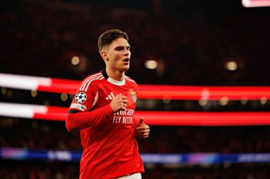 Georgiy Sudakov SL Benfica ve Bayer 04 Leverkusen (Maciej Rogowski / Ball Raw Images) arasındaki Şampiyonlar Ligi faz maçında görüldü)