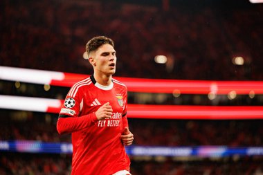 Georgiy Sudakov SL Benfica ve Bayer 04 Leverkusen (Maciej Rogowski / Ball Raw Images) arasındaki Şampiyonlar Ligi faz maçında görüldü)