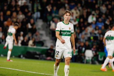 David Affengruber, Estadio Manuel Martinez Valero 'daki Elche CF ve Real Madrid FC takımları arasında LaLiga EA SPORTS maçı sırasında görüldü (Maciej Rogowski / Ball Raw Images)