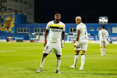 Pedro Bondo, Taca De Portugal maçında GD Estoril Praia ve FC Famalicao takımları arasında attığı gol sonrasında Estadio Antonio Coimbra da Mota 'da (Maciej Rogowski / Ball Raw Images)