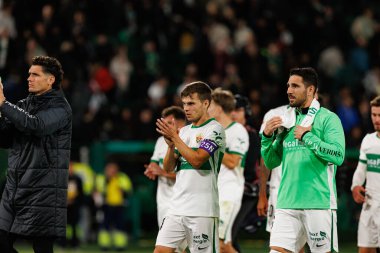 Elche, İspanya - 11 23 23 2025: Aleix Febas, Elche CF ve Real Madrid FC takımları arasında oynanan LaLiga EA Spor karşılaşmasında görüldü  