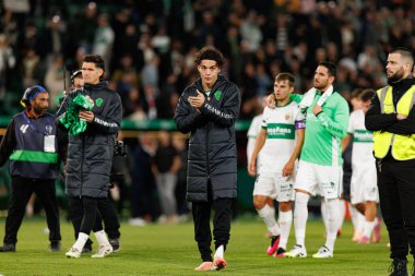 Elche, İspanya - 11 23 23 2025: Hector Fort LaLiga EA Spor karşılaşmasında Elche CF ve Real Madrid FC takımları arasında görüldü  