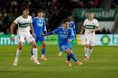 Elche, İspanya - 11 23 23 2025: Brahim Diaz, Elche CF ve Real Madrid FC takımları arasında oynanan LaLiga EA Spor maçında görüldü 