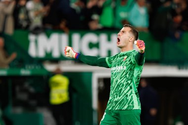 Elche, İspanya - 11 23 23 2025: Inaki Pena, Elche CF ve Real Madrid FC takımları arasında oynanan LaLiga EA Spor maçında gol attıktan sonra kutluyor.  